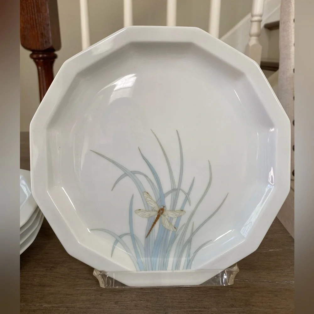 Set of 5 Rosenthal Studio Milos Gold Dragonfly Salad Dessert Plates 7 5/8”
